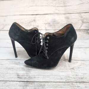 L.A.M.B. Black Suede Lace Up Stiletto Ankle Booties Women Size 8.5